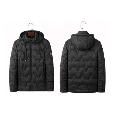 (Black, 3XL) USB Electric Heated Coats Heating Hooded Jacket Long Sleeves Winter Warm Clothing