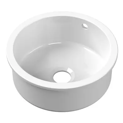 Fireclay Single Bowl Round Undermount Kitchen Sink, Central Waste & Overflow, 460mm - White