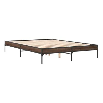 (brown oak, x cm) vidaXL Bed Frame Home Bed Base Mattress Foundation Engineered Wood and Metal