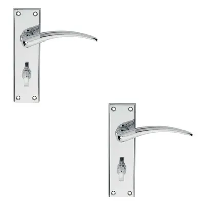 2x PAIR Slim Arched Door Lever on Bathroom Backplate x 43mm Polished Chrome