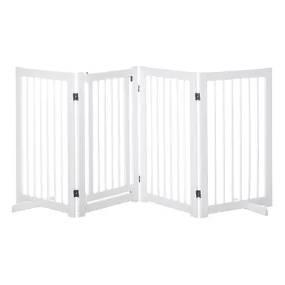 PawHut Wooden Freestanding Pet Gate Panels Foldable Dog Safety Fence White