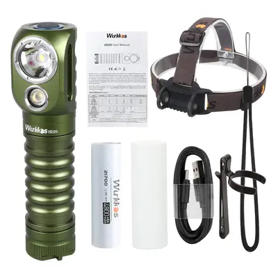 (Army Green, with battery) Headlamp Rechargeable Headlight 2000lm Dual LED LH351D XPL USB Revers