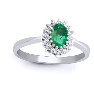 (R) Jewelco London 9ct White Gold H I2 0.12ct Diamond and Oval Green 0.52ct Emerald Classic Roya