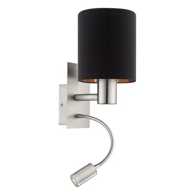 Wall Light Satin Nickel Shade Black Copper Fabric Bulb E27 LED 1x40W 1x3.5W