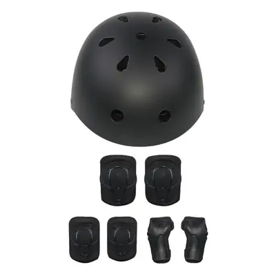 (Black) 7PCS/Set Children Sport Protective Gear Set Kids Cycling Roller Skateboard Helmet+Knee E