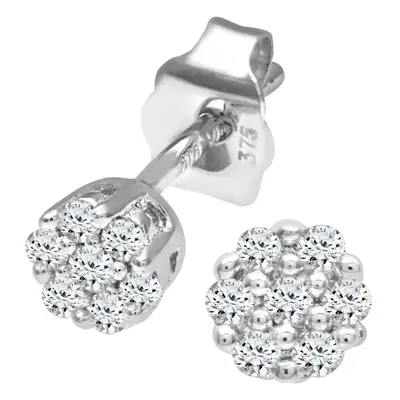 Jewelco London 9ct White Gold Round 15pts Diamond Cluster Stud Earrings - PE0AXL3382W