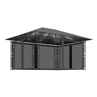 vidaXL Gazebo with Mosquito Net & LED String Lights 4x3x2.73 m Anthracite