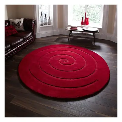 (140x140cm (Circle) ) Spiral Circular Round Wool Rugs in Red 3D Effect Handmade Mats