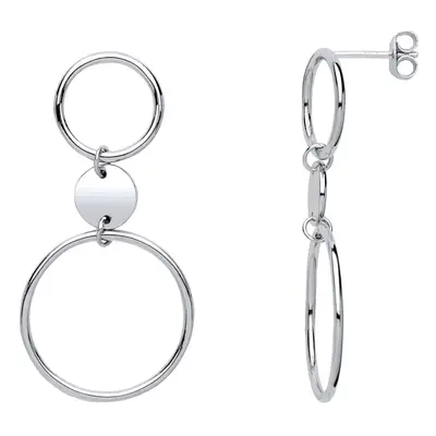 Jewelco London Ladies Sterling Silver Disc Hoops Drop Earrings - GVE628