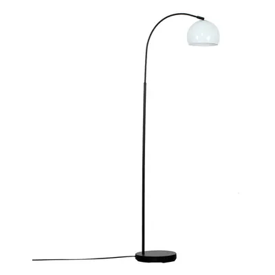 Modern Designer Style Black Curved Stem Floor Lamp with a Gloss Pale Blue Arco Style Metal Dome 