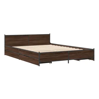 (brown oak, x cm) vidaXL Bed Frame with Drawers Bed Base Mattress Foundation Engineered Wood