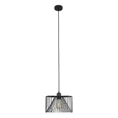 Modern Matt Black Ceiling Rose & Flex Lampholder Fitting with a Black Wire Design Cylinder Shade