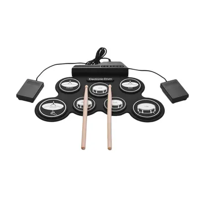 Compact Size USB Roll-Up Silicon Drum Set Digital Electronic Kit Pads with Drumsticks Foot Pedal