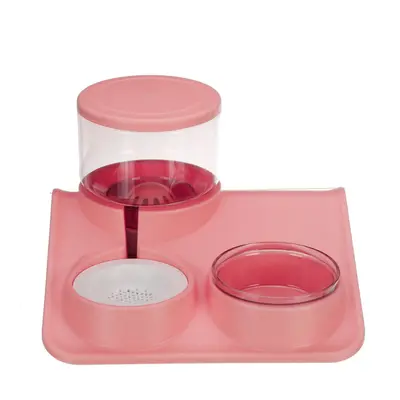 (Pink) Pet Waterer Multi Layer Filter Sealed Cat Bowl 2L Pet Bowl for Autoxic Cat Drinking and F