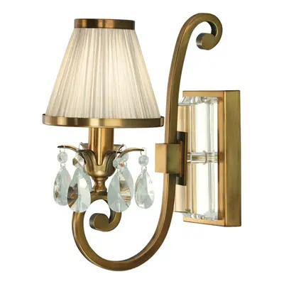 Esher Luxury Single Curved Arm Traditional Wall Light Brass Crystal Beige Shade