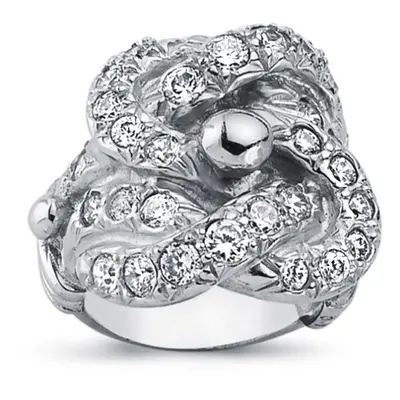 (Z) Jewelco London Mens Rhodium Plated Sterling Silver Round Cubic Zirconia Celtic Knot Love Rin