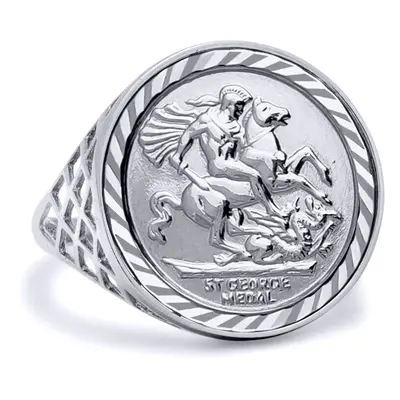 (S) Jewelco London Mens Solid Sterling Silver St George Dragon Slayer Basket Full-Sovereign-Size