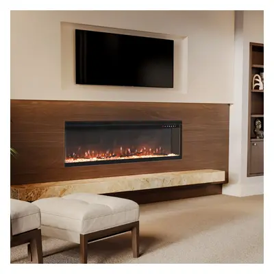 50 Inch Borderless Wall Recessed Inset Fire Electric Fireplace 1500W