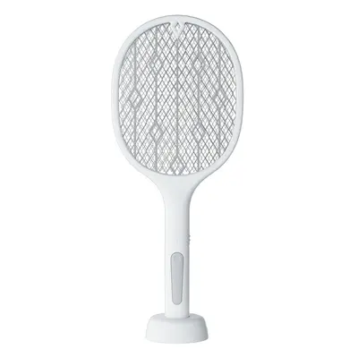 (White) 2-In-1 3000V Electric Mosquito Swatter Dual Mode Built-in Battery USB Rechargeable Outdo