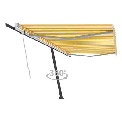 vidaXL Freestanding Manual Retractable Awning 500x350 cm Yellow/White Outdoor