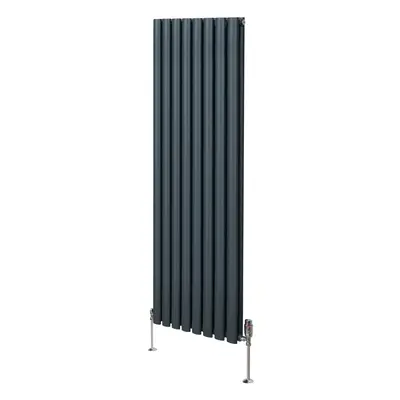 (1600mm x 480mm, Anthracite Grey) Oval Column Designer Radiator & TRV Valves