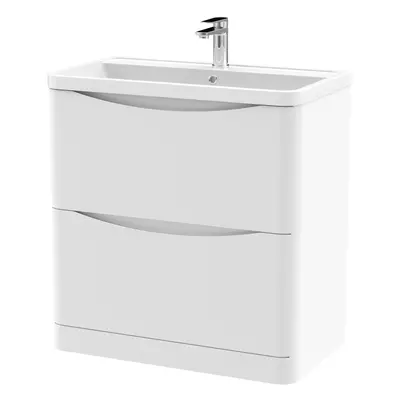 Floor Standing Drawer Vanity Basin Unit with Polymarble Basin, 800mm - Satin White