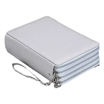 (Grey) Slots Colored Pencil Case Large Capacity Soft and PU Leather Pencil Holder Organizer with