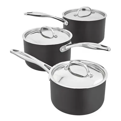 Stellar S6A1 3-Piece Saucepan Set Hard Anodised Black With Lids