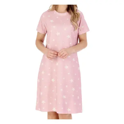 (Pink, UK 20/22) Slenderella Ladies Star Print Jersey Short Sleeve Nightdress