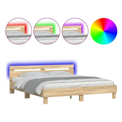 (sonoma oak, x cm) vidaXL Bed Frame with Headboard and LED Bed Base Bedstead Matress Foundation