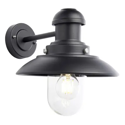 Non Automatic Outdoor Wall Light - Matt Black & Glass Shade - IP44 Rated