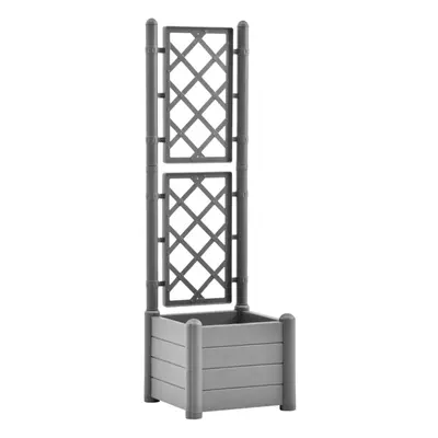 vidaXL Garden Planter with Trellis PP Stone Grey Outdoor Flower Box Raised Bed