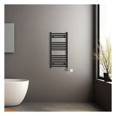 (Black, 800x400mm) Pre-filled Electric Curved Heated Towel Rail Radiator Thermostatic