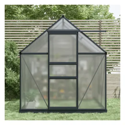 Charles Bentley Aluminium Frame Polycarbonate Greenhouse with Adjustable Roof Vents Grey x 6.1ft