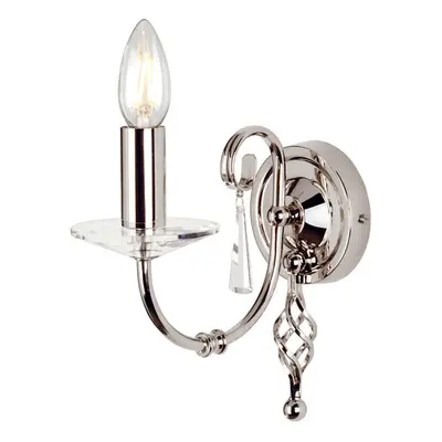 Wall Light Cut Glass Droplets Swirl Finial Highly Polished Nickel LED E14 60W