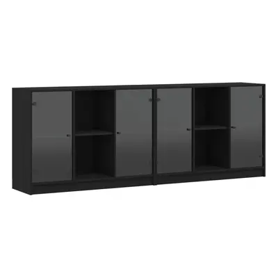 vidaXL Bookcase with Doors Bookshelf Cabinet Highboard Black Engineered Wood