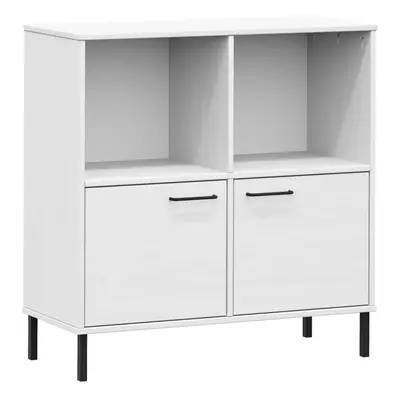 (white) vidaXL Solid Wood Bookcase with Metal Legs OSLO Book Storage Multi Colours