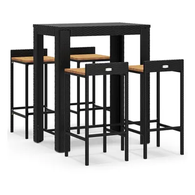 (black, piece) vidaXL Garden Bar Set Bar Table and Chair Poly Rattan and Solid Wood Acacia