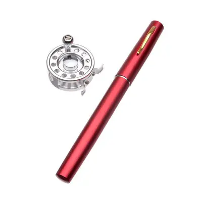 (Red) Mini Pen Fly Fishing Rod Portable Pocket Aluminum Alloy Fishing Rod