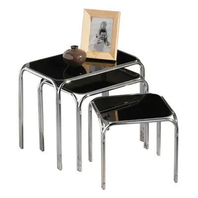 Premier Housewares Black Glass Nest of Tables - Set of