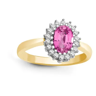 (Q) Jewelco London 9ct Yellow Gold H I2 0.23ct Diamond and Oval Pink 1.06ct Sapphire Classic Roy