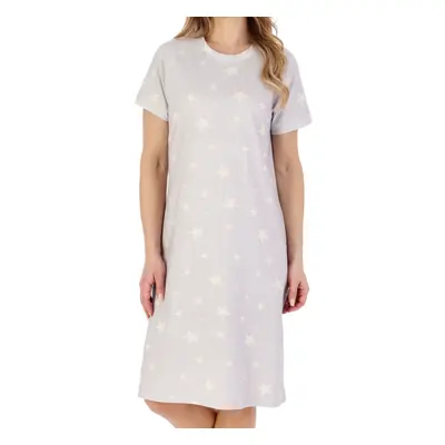 (Grey, UK 12/14) Slenderella Ladies Star Print Jersey Short Sleeve Nightdress