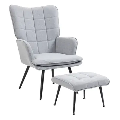 HOMCOM Living Room Chair with Footstool and Steel Legs, Light Grey