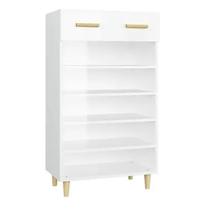 vidaXL Shoe Cabinet High Gloss White Engineered Wood Shoe Storage Cupboard