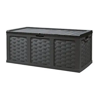 Starplast Outdoor Garden Rattan Style Plastic Storage Utility Chest Cushion Shed Box With Sit-On