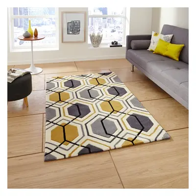 (150x230cm) Hong Kong HK Modern Pattern Rugs in Grey Yellow Geometric Soft Acrylic Mats