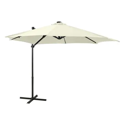 vidaXL Cantilever Garden Parasol with Pole and LED Lights Shade Umbrella Sand