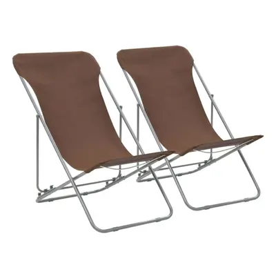 vidaXL 2x Folding Beach Chair Brown Steel and Oxford Fabric Pool Camping Seat