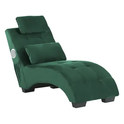 Velvet Chaise Lounge with Bluetooth Speaker USB Port Green SIMORRE