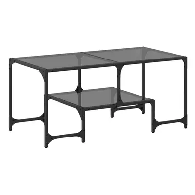 (black) vidaXL Coffee Table with Transparent Glass Top End Table Side Table Steel